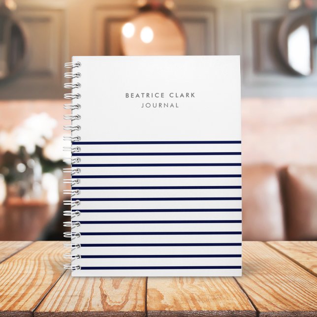 Nautical Stripe Navy Blue Stylish Trendy Journal (Creator Uploaded)