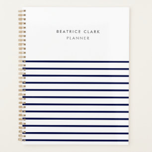 Nautical Stripe Navy Blue Stylish Trendy Modern Planner