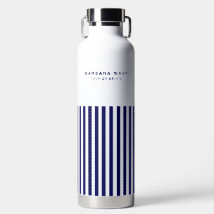 Nautical Stripe Navy Blue Trendy Simple Stylish Water Bottle