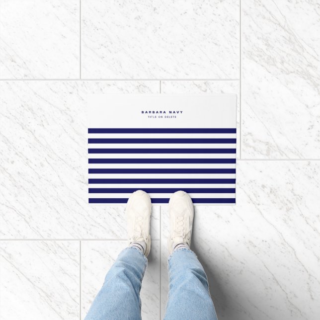 Nautical Stripe Navy Blue Trendy Stylish 8 Stripes Doormat (Indoor)