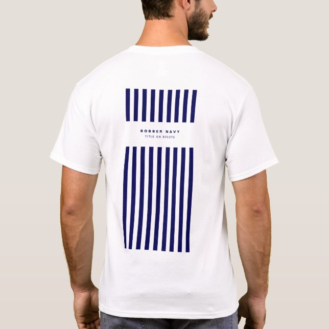 Nautical Stripe Navy Blue Trendy Stylish 9 Stripes T-Shirt (Back)