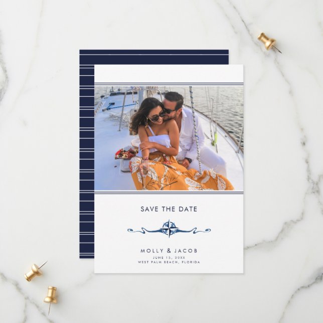 Nautical Stripe Photo Wedding Save the Date  (Front/Back In Situ)