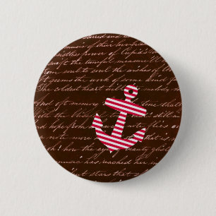 Nautical Stripe red anchor 6 Cm Round Badge