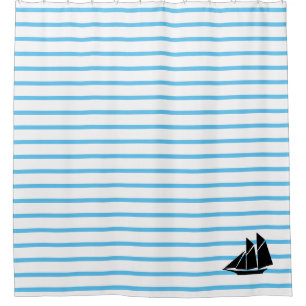 Nautical Stripe & Sailboat Shower Curtain
