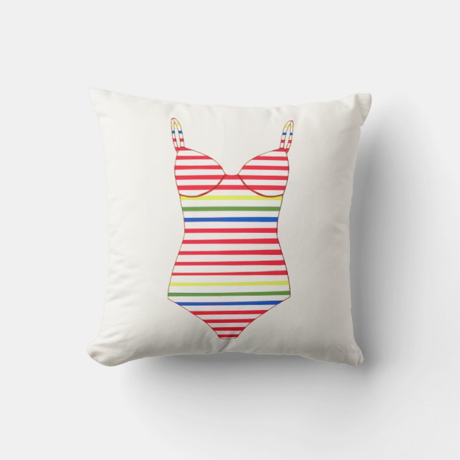 Nautical Stripe Swimsuit Throw Pillow (Front)