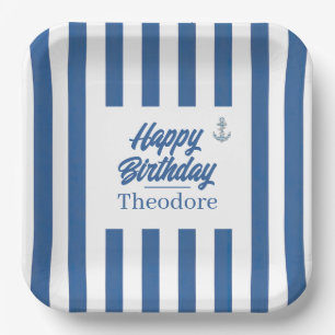 Nautical Striped Anchor Birthday Paper Plate