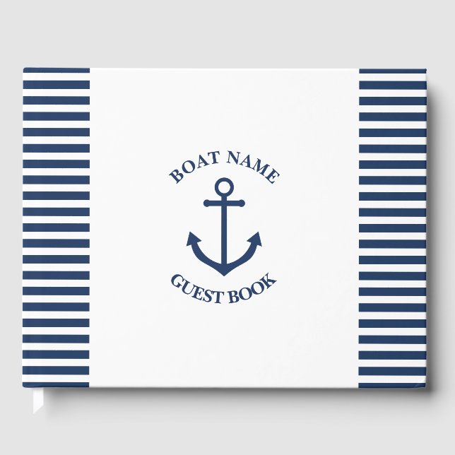 Nautical striped boat guest book with anchor (Front)