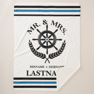 Nautical Striped Custom Mr and Mrs Sherpa Blanket