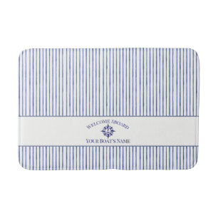  Nautical Striped Monogram Boat Name Design Bath Mat