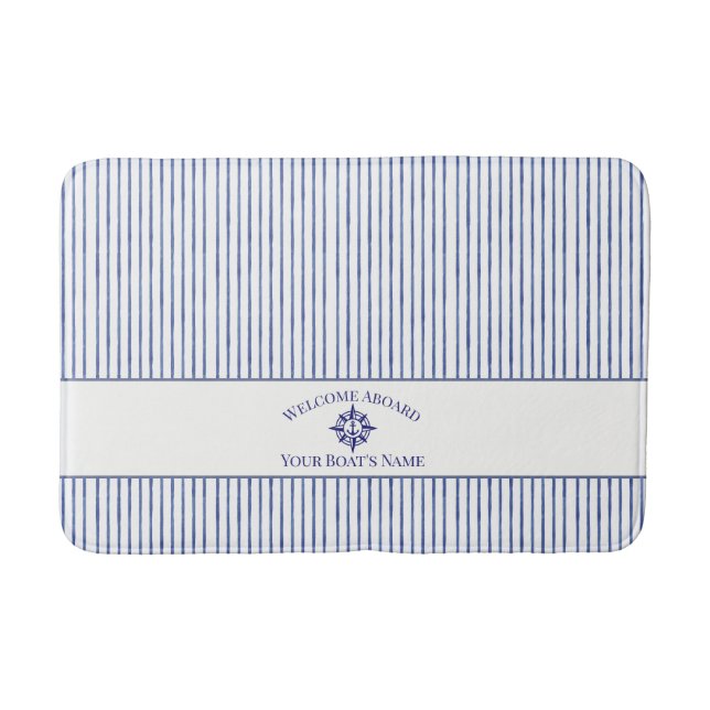  Nautical Striped Monogram Boat Name Design Bath Mat (Front)
