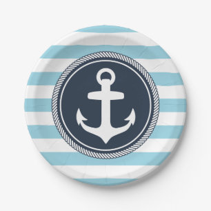 Nautical Striped Navy and Light Blue Paper Plate