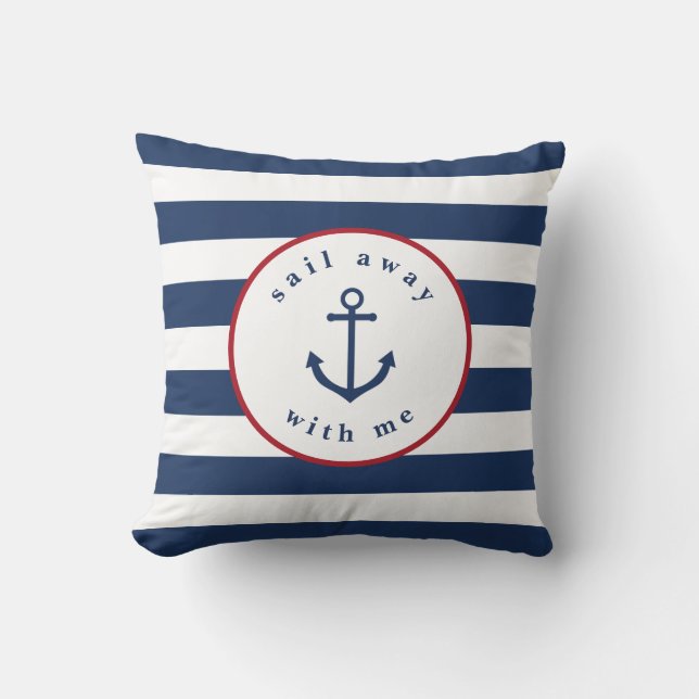 Nautical striped sail away with me pillow (Front)