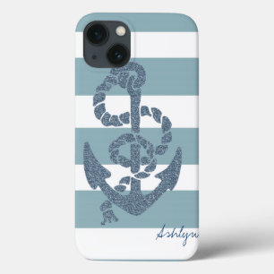 Nautical Stripes Anchor iPhone 13 Case