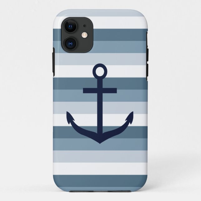 Nautical Stripes Anchor Case-Mate iPhone Case (Back)