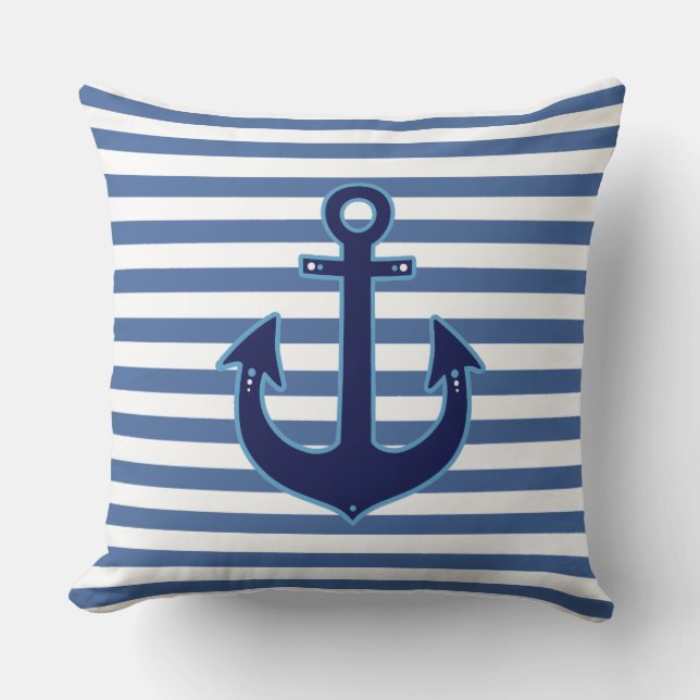 nautical stripes & anchor navy decor cushion (Front)