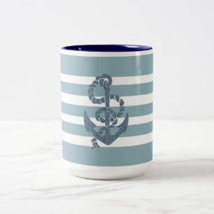 Nautical Stripes Anchor Two-Tone Coffee Mug