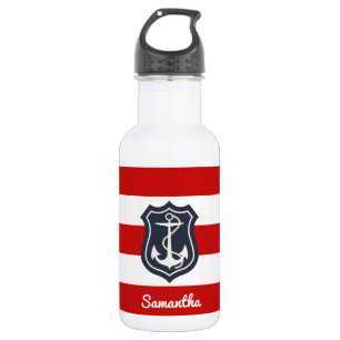Nautical Stripes and Anchor with Any Name 532 Ml Water Bottle