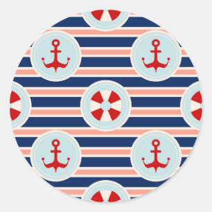 Nautical Stripes And Dots Pattern Classic Round Sticker