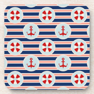 Nautical Stripes And Dots Pattern Coaster