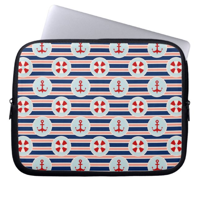 Nautical Stripes And Dots Pattern Laptop Sleeve (Front)