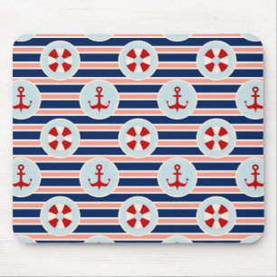 Nautical Stripes And Dots Pattern Mouse Pad