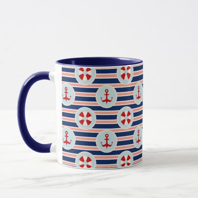 Nautical Stripes And Dots Pattern Mug (Left)