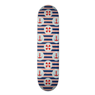 Nautical Stripes And Dots Pattern Skateboard