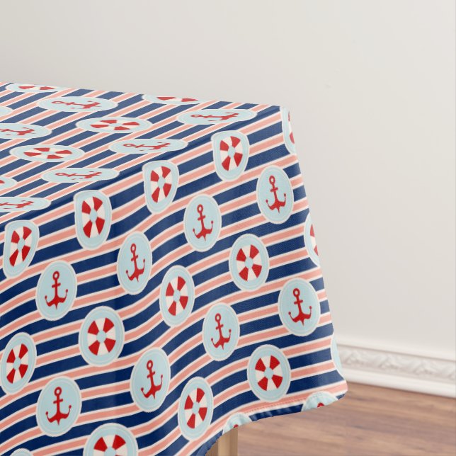 Nautical Stripes And Dots Pattern Tablecloth (In Situ)