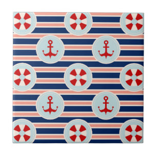 Nautical Stripes And Dots Pattern Tile