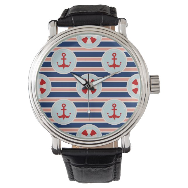 Nautical Stripes And Dots Pattern Watch (Front)