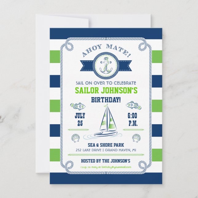 Nautical Stripes Birthday Invitation (Front)