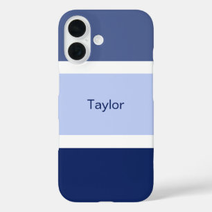 Nautical Stripes Blue and White Personalised iPhone 16 Case