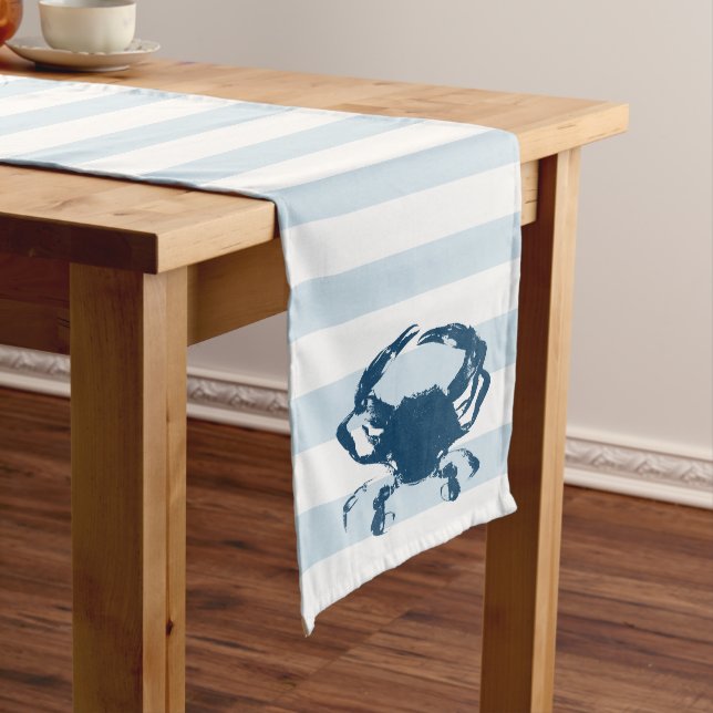 Nautical Stripes & Blue Crab Medium Table Runner (In Situ)