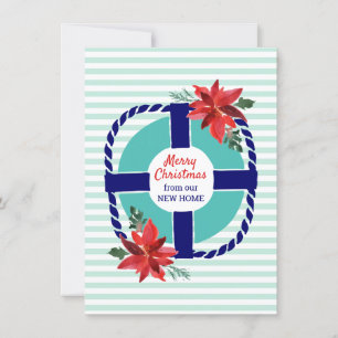 Nautical Stripes Christmas Poinsettias Moving Announcement
