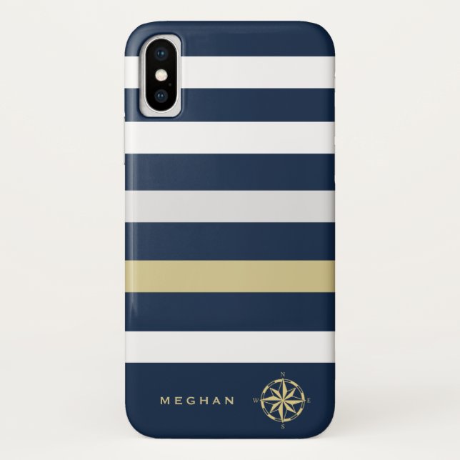 nautical stripes compass monogram Case-Mate iPhone case (Back)
