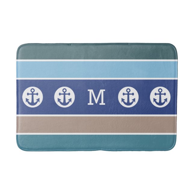 Nautical Stripes custom monogram bath mats (Front)