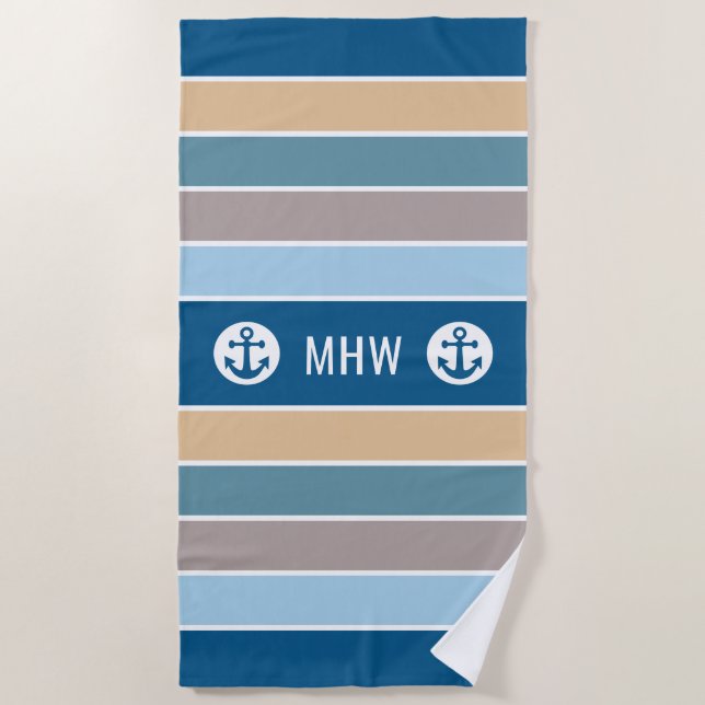 Nautical Stripes custom monogram beach towel (Front)