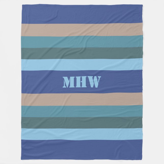 Nautical Stripes custom monogram fleece blankets (Front)