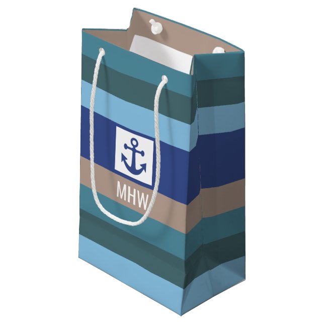 Nautical Stripes custom monogram gift bags (Front Angled)