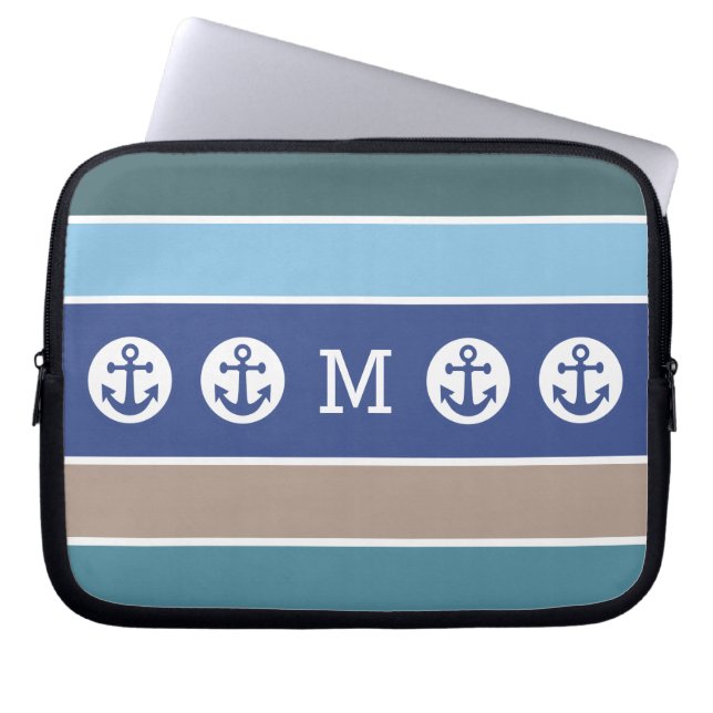 Nautical Stripes custom monogram laptop sleeves (Front)