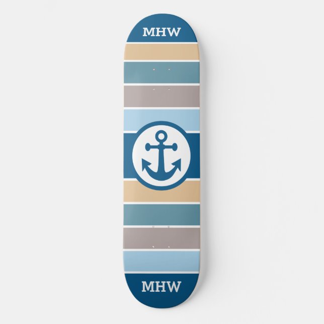 Nautical Stripes custom monogram skateboards (Front)