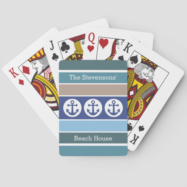 Nautical Stripes custom text playing cards (Back)