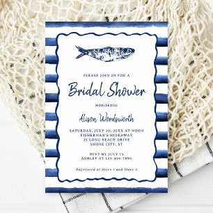 Nautical Stripes Fish Coastal Bridal Shower Invitation