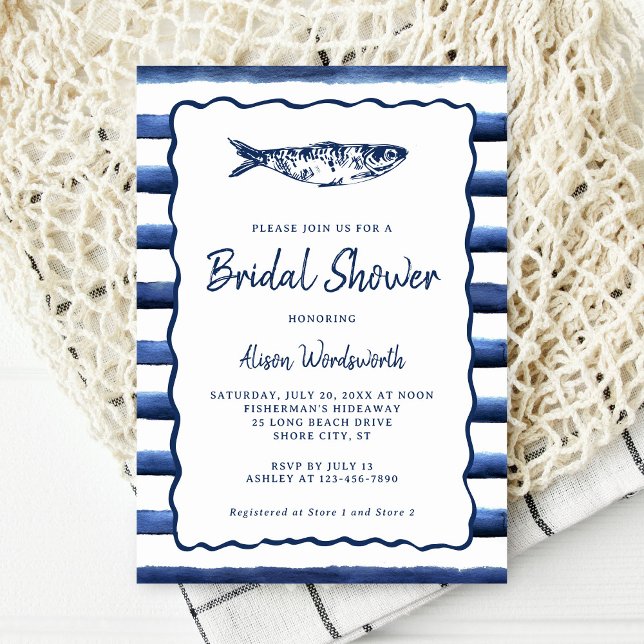 Nautical Stripes Fish Coastal Bridal Shower Invitation (Creator Uploaded)