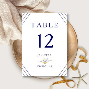 Nautical Stripes Gold Anchor Wedding Table Number
