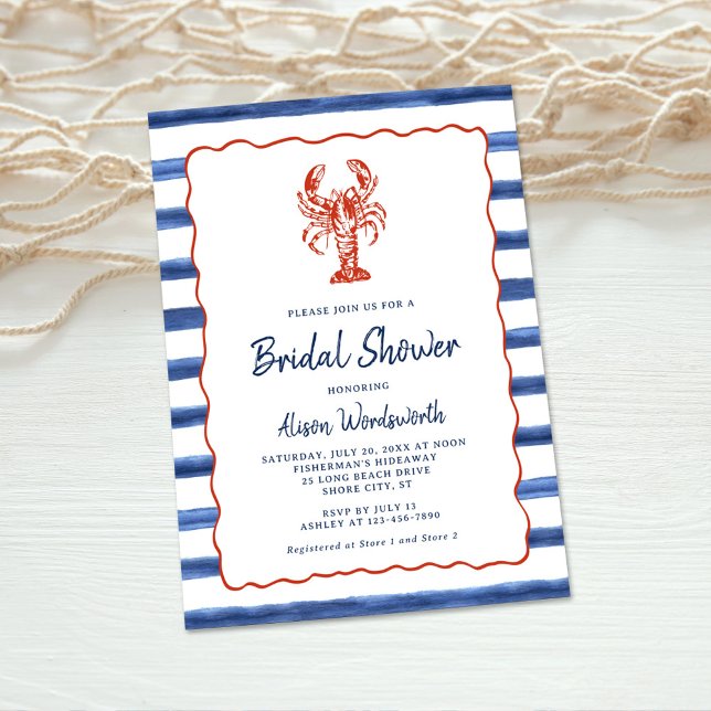 Nautical Stripes Lobster Bridal Shower  Invitation (Creator Uploaded)