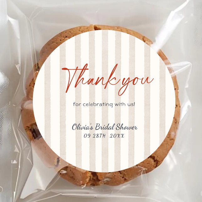 Nautical Stripes Lobster Bridal Shower Thank You Classic Round Sticker (Creator Uploaded)