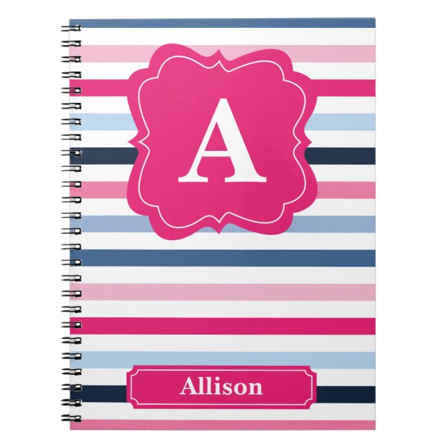 Nautical Stripes Monogram Notebook (Front)