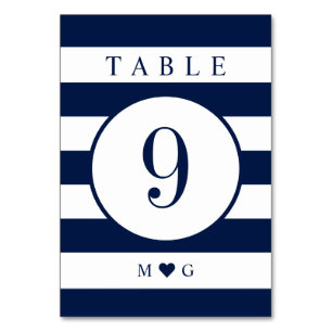 Nautical Stripes Monogrammed Wedding Table Number