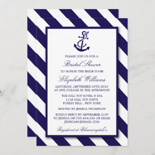 Nautical Stripes & Navy Blue Anchor Bridal Shower Invitation